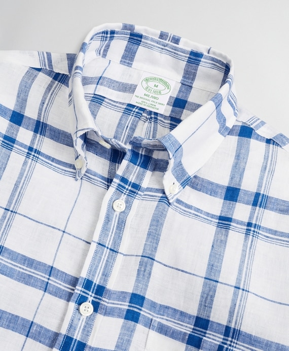 Milano Slim-Fit Sport Shirt, Irish Linen Plaid - Brooks Brothers Outlet
