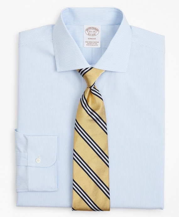Stretch Soho Extra-Slim-Fit Dress Shirt, Non-Iron Poplin English Collar Fine Stripe - Brooks Brothers Outlet