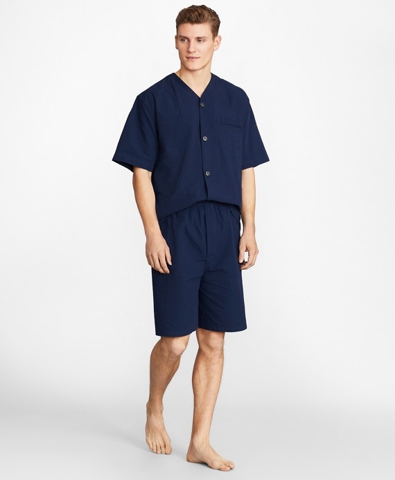 Seersucker Tonal Stripe Short Pajamas - Brooks Brothers Outlet