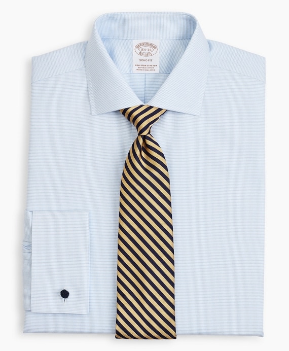 Stretch Soho Extra-Slim-Fit Dress Shirt, Non-Iron Twill English Collar French Cuff Micro-Check - Brooks Brothers Outlet