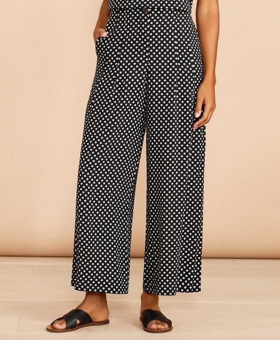 Floral-Print Pleat-Front Cropped Wide-Leg Pants - Brooks Brothers Outlet