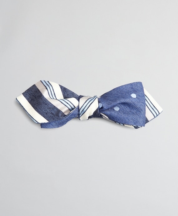 Textured Variegated Stripe and Dot Pointed End Bow Tie - Brooks Brothers Factory Outlet