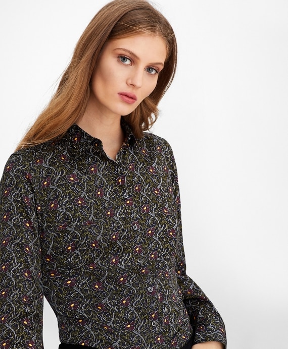 Petite Violet-Print Cotton Sateen Fitted Shirt - Brooks Brothers Outlet