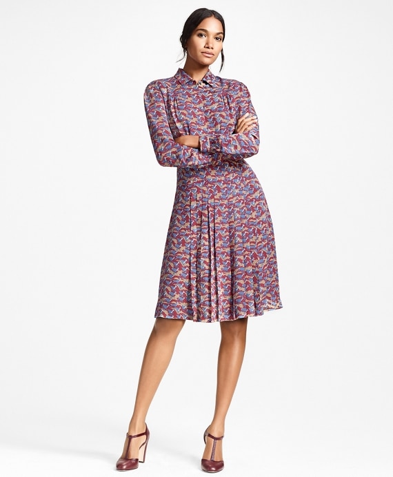 Deer-Print Silk Chiffon Shirt Dress - Brooks Brothers Outlet