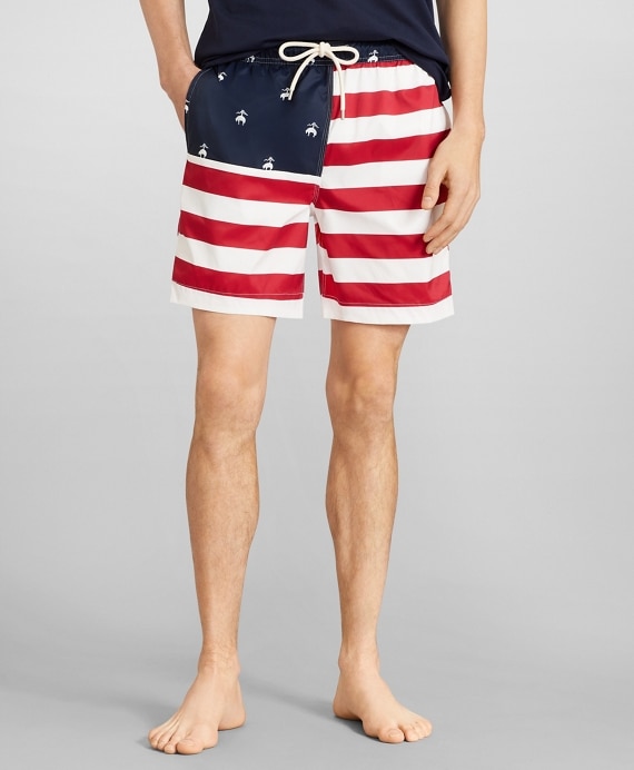 Montauk 6 Flag Print Swim Trunks - Brooks Brothers Factory Outlet