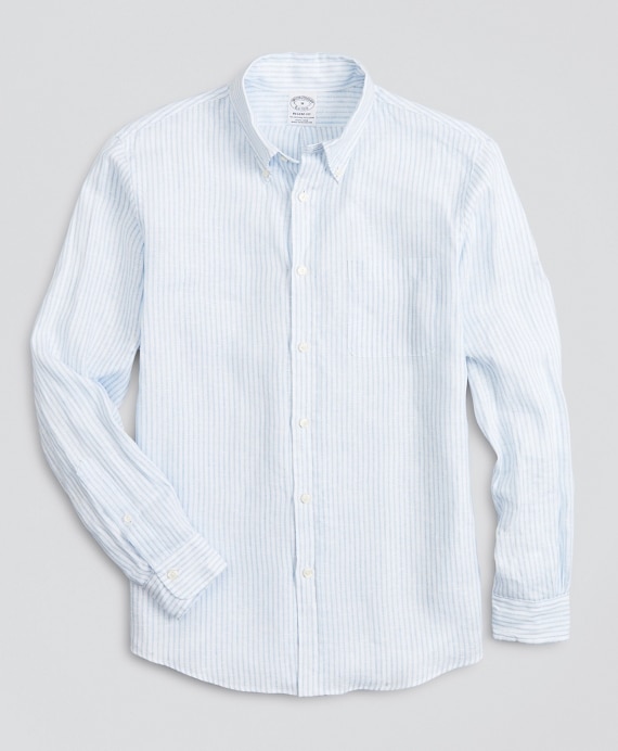 Regent Fitted Sport Shirt, Irish Linen Dobby Stripe - Brooks Brothers Outlet