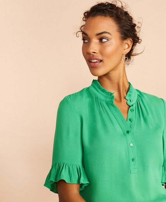 Crepe Ruffled Blouse - Brooks Brothers Outlet