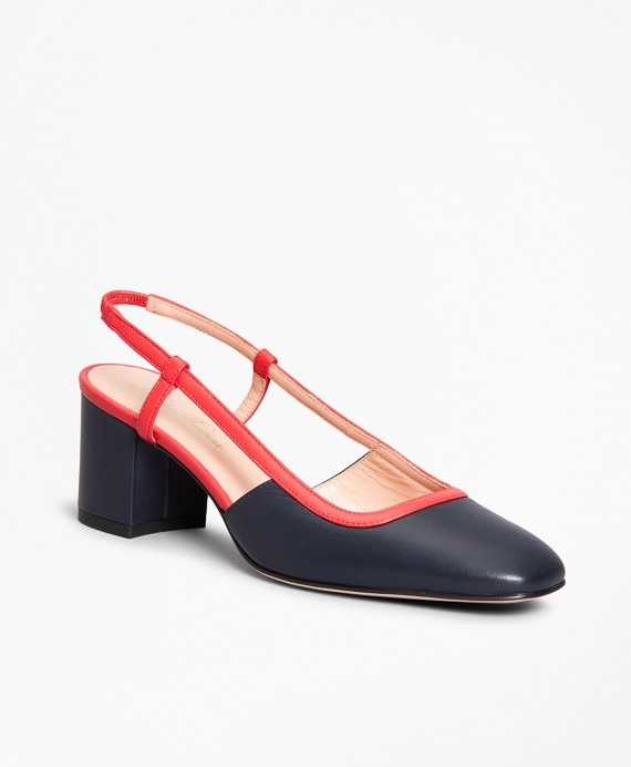 Two-Tone Leather Block-Heel Slingback Pumps - Brooks Brothers Outlet