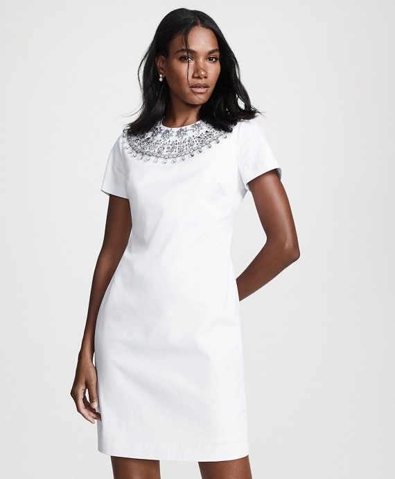 Beaded Cotton Sateen Sheath Dress - Brooks Brothers Outlet