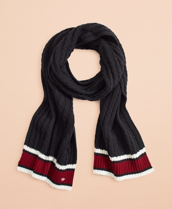 Striped Cable-Knit Wool-Cotton Scarf - Brooks Brothers Outlet