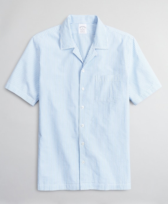 Regent Fitted Sport Shirt, Seersucker Camp Collar Short-Sleeve - Brooks Brothers Outlet