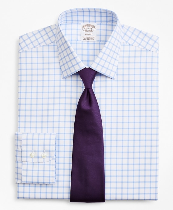 Stretch Soho Extra-Slim-Fit Dress Shirt, Non-Iron Twill Ainsley Collar Grid Check - Brooks Brothers Outlet