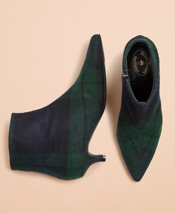 Black Watch Tartan Wool Kitten-Heel Ankle Boots - Brooks Brothers Factory Outlet
