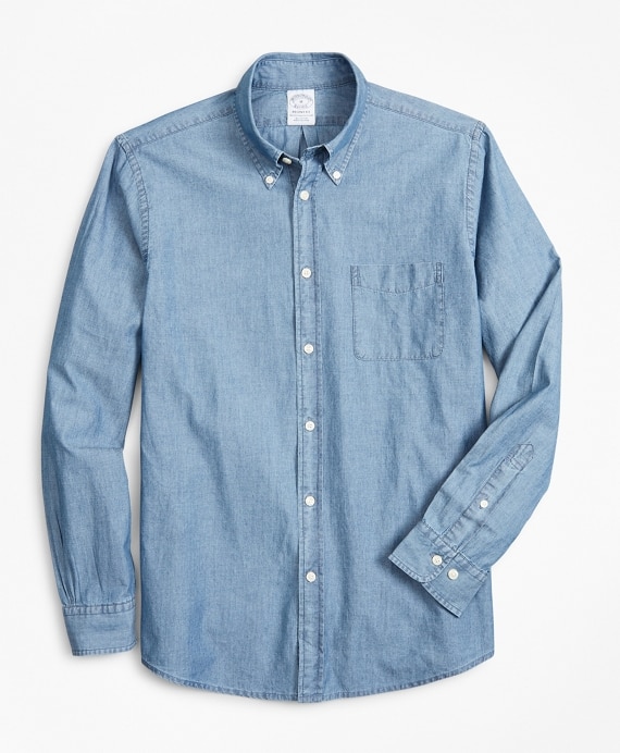Regent Fitted Sport Shirt, Indigo Chambray - Brooks Brothers Outlet