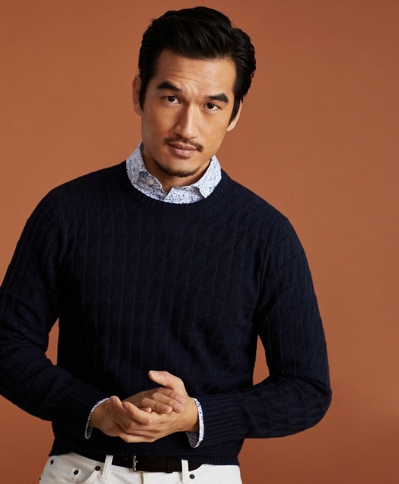 Golden Fleece&reg; 3-D Knit Fine-Gauge Cashmere-Silk Textured Crewneck Sweater - Brooks Brothers Outlet
