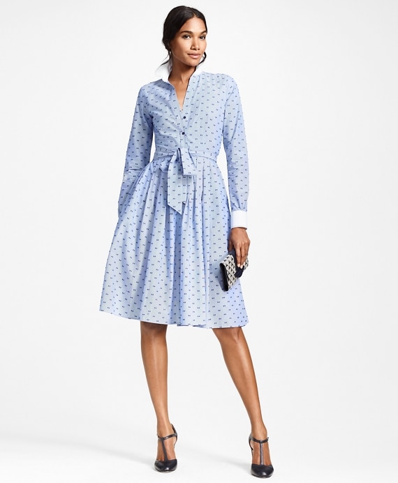 Clip-Dot Cotton Dobby Shirt Dress - Brooks Brothers Outlet