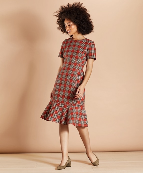 Plaid Flounce-Hem Dress - Brooks Brothers Outlet