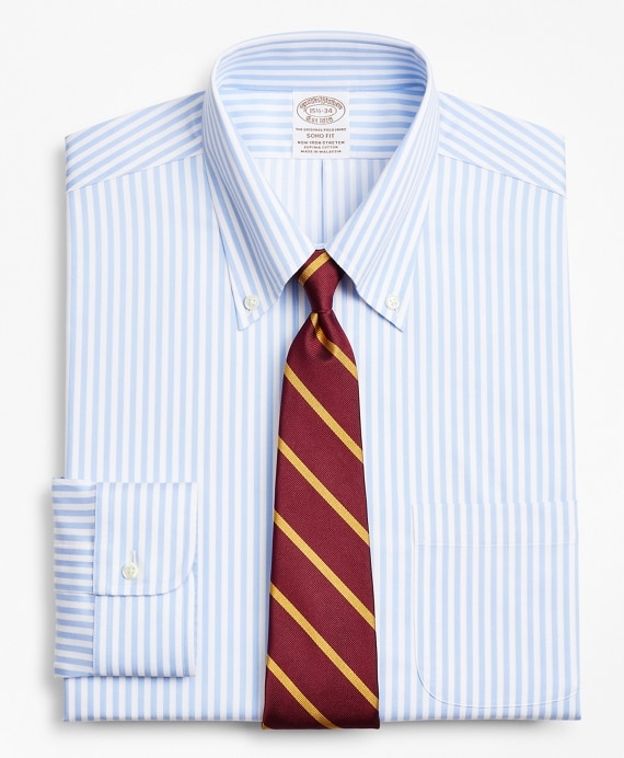 Stretch Soho Extra-Slim-Fit Dress Shirt, Non-Iron Twill Button-Down Collar Bold Stripe - Brooks Brothers Outlet