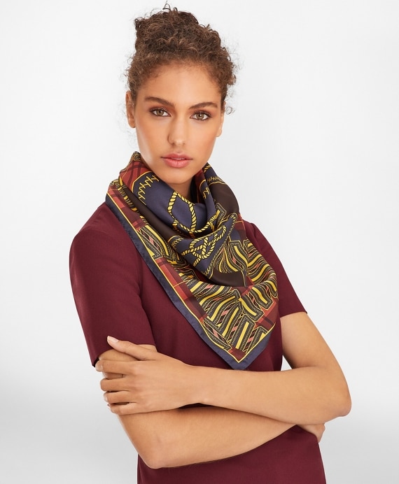 Knot-Print Silk Square Scarf - Brooks Brothers Outlet