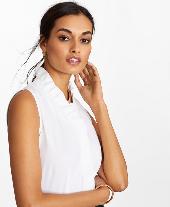 Petite Non-Iron Stretch Supima&reg; Cotton Sleeveless Ruffled Blouse - Brooks Brothers Factory Outlet