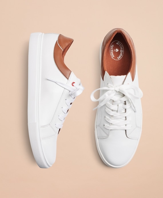 White Contrast Leather Sneakers - Brooks Brothers Factory Outlet