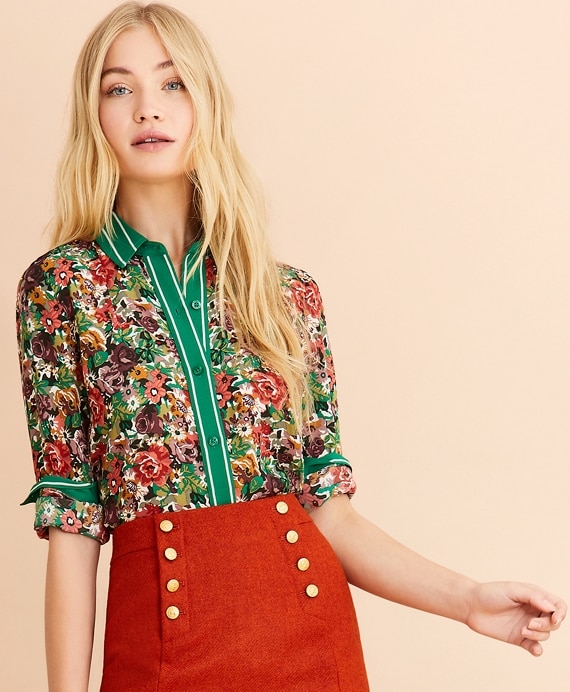 Floral-Print Crepe Blouse - Brooks Brothers Outlet