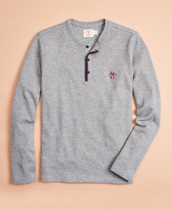 Double-Knit Jacquard Henley - Brooks Brothers Outlet