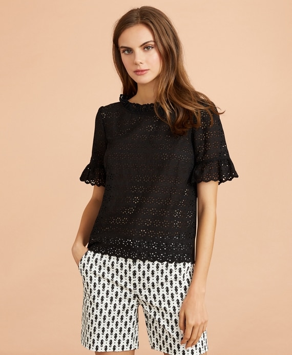 Cotton Eyelet Bell-Sleeve Blouse - Brooks Brothers Outlet