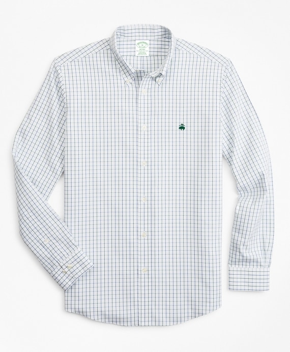 Stretch Milano Slim-Fit Sport Shirt, Non-Iron Windowpane - Brooks Brothers Outlet