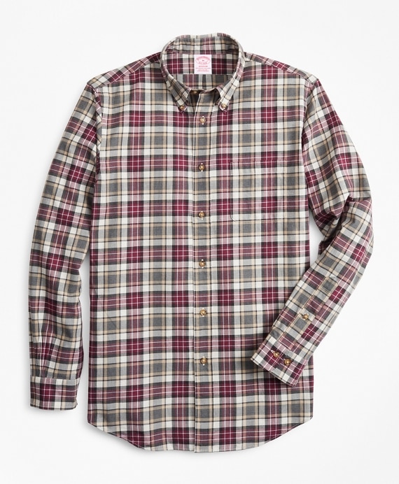 Madison Fit Multi-Plaid Brushed Flannel Sport Shirt - Brooks Brothers Outlet