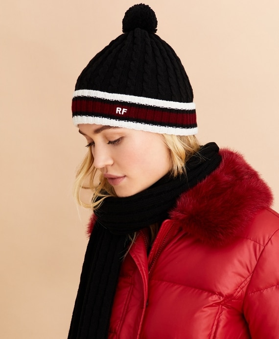 Striped Cable-Knit Wool-Cotton Hat - Brooks Brothers Outlet