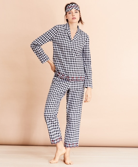 Scalloped Gingham Cotton Pajama & Eye-Mask Set - Brooks Brothers Factory Outlet