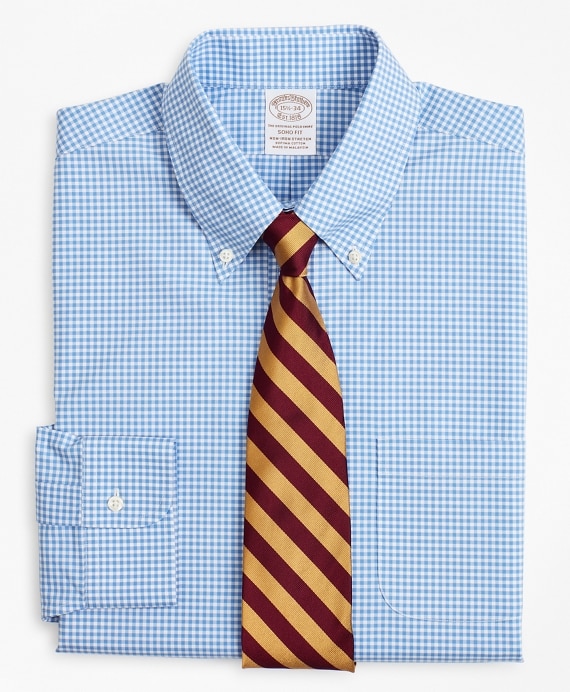 Stretch Soho Extra-Slim-Fit Dress Shirt, Non-Iron Poplin Button-Down Collar Gingham - Brooks Brothers Factory Outlet