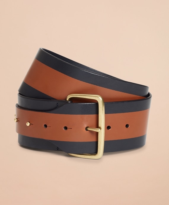 Striped Leather Wide Waist Belt - Brooks Brothers Outlet