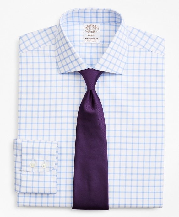 Stretch Soho Extra-Slim-Fit Dress Shirt, Non-Iron Twill English Collar Grid Check - Brooks Brothers Outlet