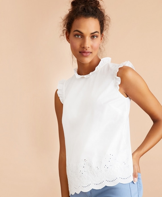 Eyelet-Trimmed Poplin Blouse - Brooks Brothers Outlet