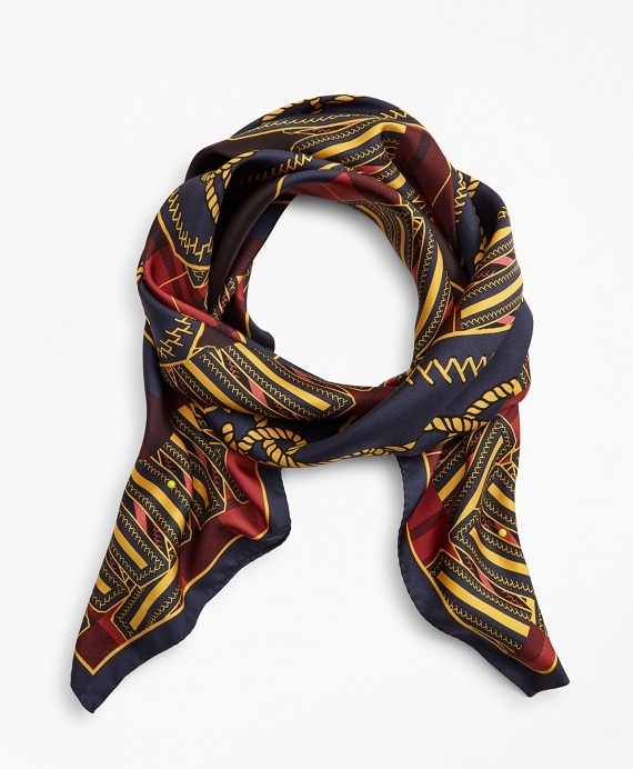 Knot-Print Silk Square Scarf - Brooks Brothers Outlet