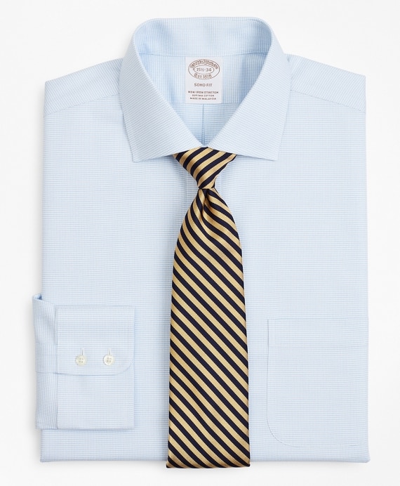 Stretch Soho Extra-Slim-Fit Dress Shirt, Non-Iron Twill English Collar Micro-Check - Brooks Brothers Outlet