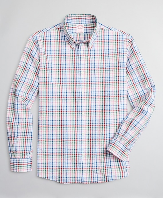Madison Classic-Fit Sport Shirt, Seersucker Multi-Check - Brooks Brothers Outlet