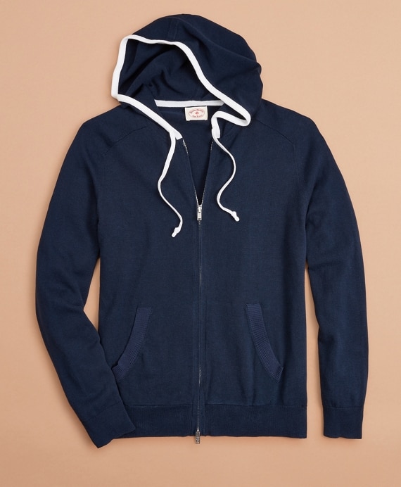 Contrast Zip-Up Hoodie - Brooks Brothers Outlet