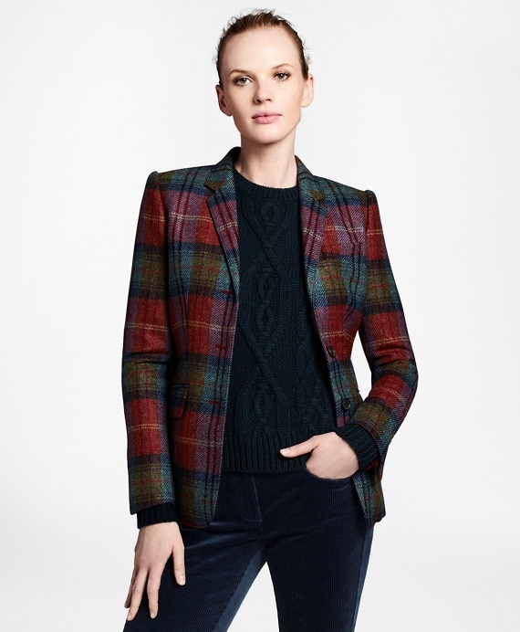 Plaid Wool Tweed Hacking Jacket - Brooks Brothers Outlet
