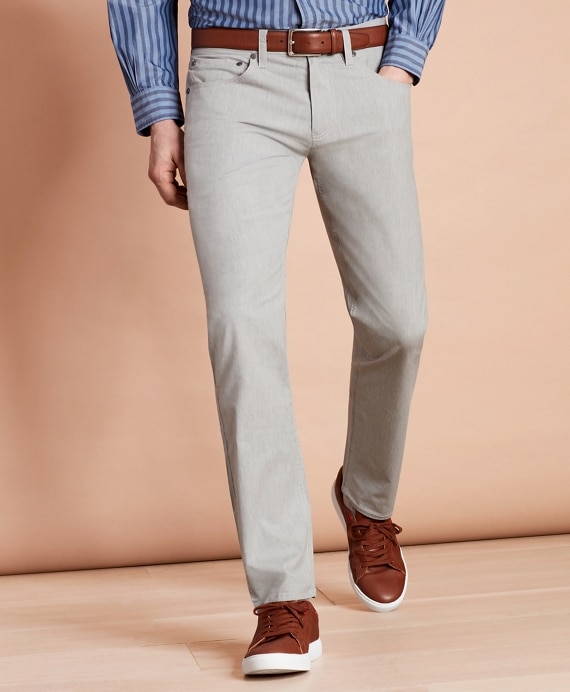 Heathered Stretch Cotton Five-Pocket Pants - Brooks Brothers Outlet