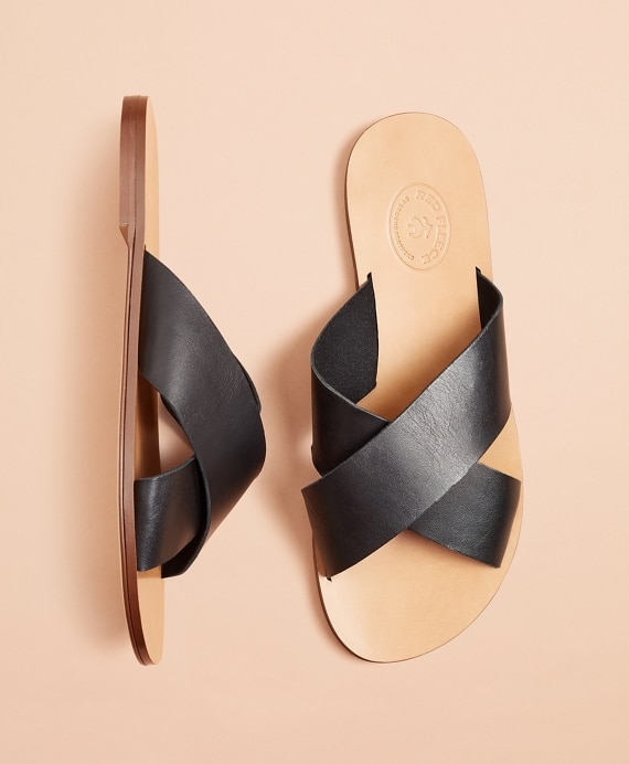 Leather Slide Sandals - Brooks Brothers Outlet