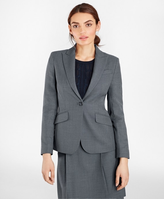 Petite Bird's-Eye Stretch-Wool One-Button Jacket - Brooks Brothers Outlet
