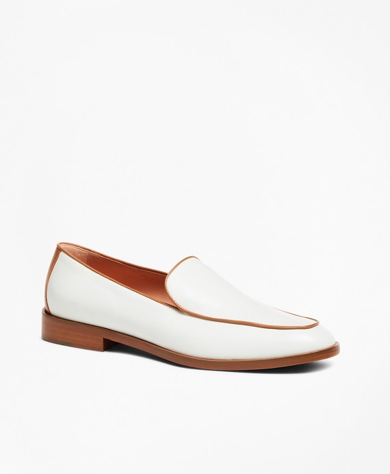 Leather Contrast-Trim Loafers - Brooks Brothers Factory Outlet