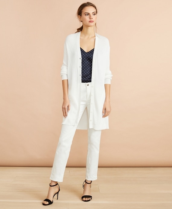 Rib-Knit Cotton Boyfriend Cardigan - Brooks Brothers Factory Outlet