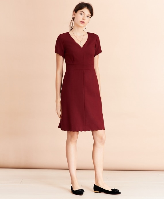 Wool-Blend Twill Scalloped-Hem Dress - Brooks Brothers Outlet