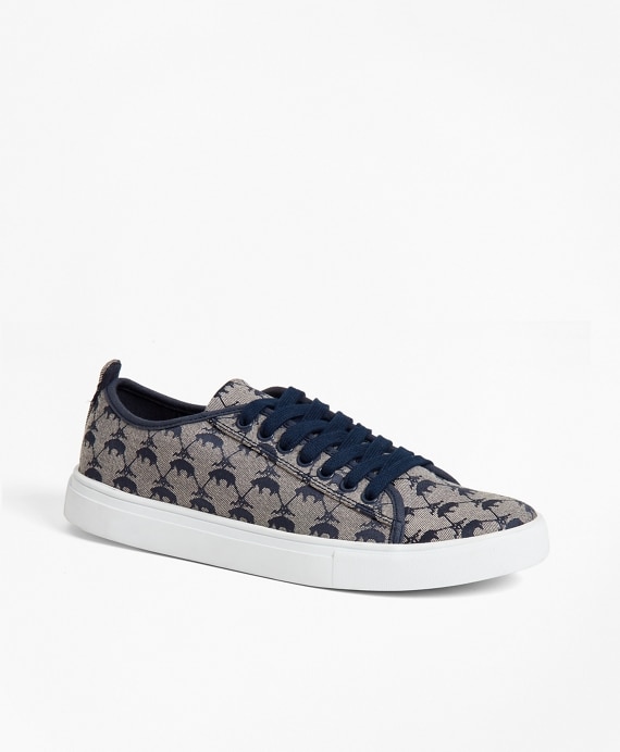 Leather-Trimmed Logo Jacquard Sneakers - Brooks Brothers Outlet