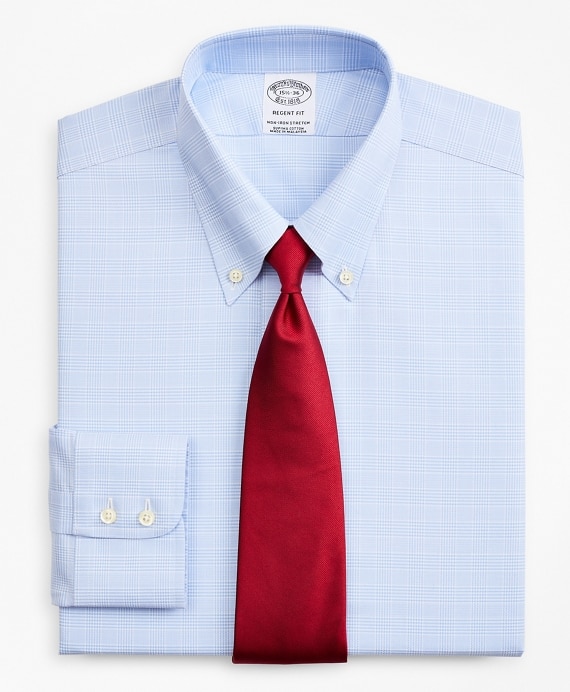 Stretch Regent Fitted Dress Shirt, Non-Iron Royal Oxford Button-Down Collar Glen Plaid - Brooks Brothers Outlet