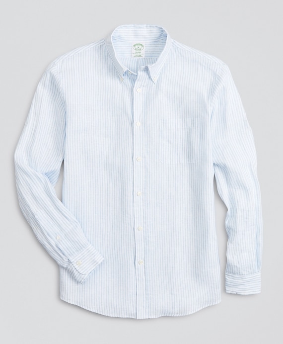Milano Slim-Fit Sport Shirt, Irish Linen Dobby Stripe - Brooks Brothers Outlet